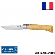 Складной нож с узором сердец Opinel Nature 7VRI (ручка самшит)