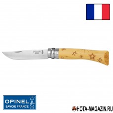 Складной нож с узором звёзд Opinel Nature 7VRI (ручка самшит)