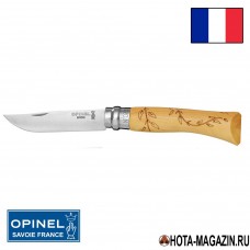Складной нож с узором листья Opinel Nature 7VRI (ручка самшит)