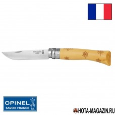 Складной нож с узором снежинки Opinel Nature 7VRI (ручка самшит)