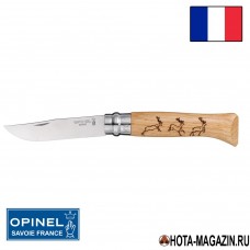 Складной нож с рисунком оленя Opinel Animalia 8VRI (ручка дуб)