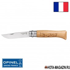Складной нож с рисунком кабана Opinel Animalia 8VRI (ручка дуб)