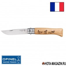 Складной нож с рисунком форели Opinel Animalia 8VRI (ручка дуб)